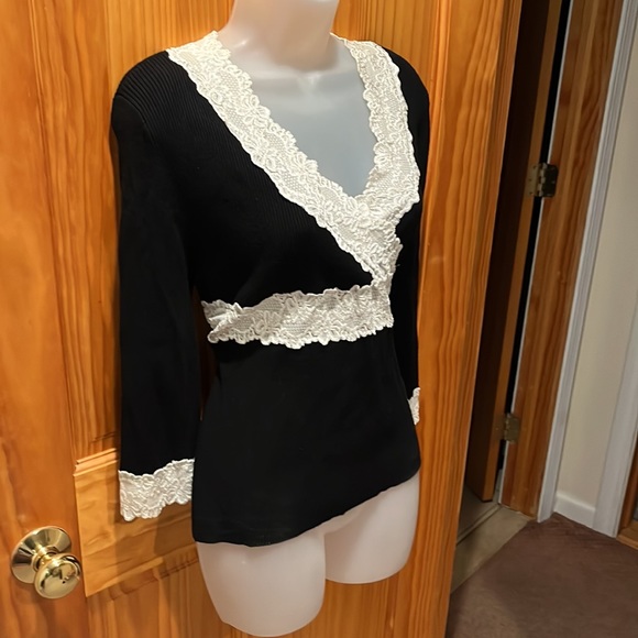 Belldini Stretchy Black Sweater with Lace Trim - Picture 3 of 7
